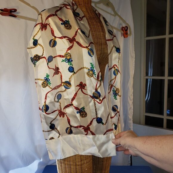 Liz Claiborne 100% Silk Scarf, Cream, Blue, Red, Gold - Picture 2 of 4